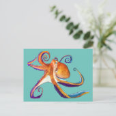 Octopus sealife waterverf kunst briefkaart (Staand voorkant)