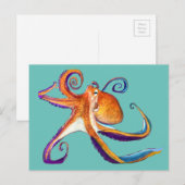 Octopus sealife waterverf kunst briefkaart (Voorkant / Achterkant)