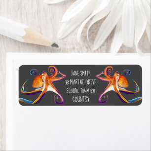 Octopus sealife waterverf kunst etiket