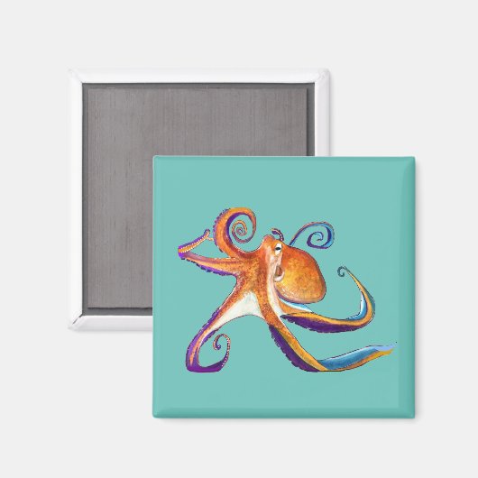 Octopus sealife waterverf kunst magneet (Voorkant / Achterkant)