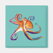 Octopus sealife waterverf kunst magneet (Voorkant)
