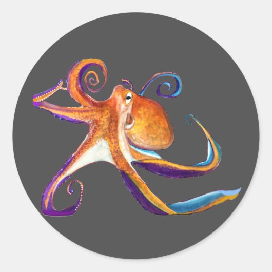 Octopus sealife waterverf kunst ronde sticker (Voorkant)