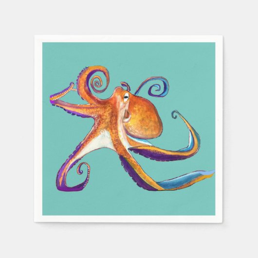 Octopus sealife waterverf kunst servet (Voorkant)