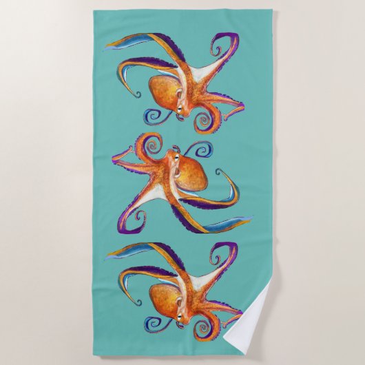 Octopus sealife waterverf kunst strandlaken (Voorkant)