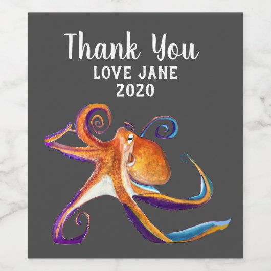 Octopus sealife waterverf kunst wijn etiket (Enkel label)
