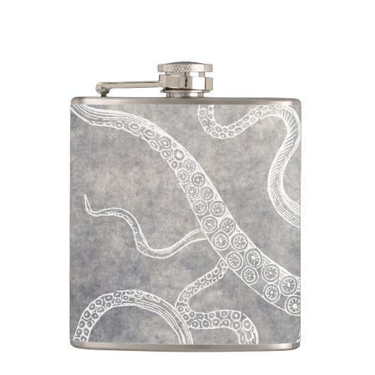 Octopus Silver Pewter Gray Waterverf Heupfles (Voorkant)