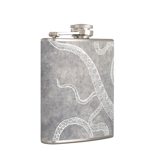 Octopus Silver Pewter Gray Waterverf Heupfles (Rechts)
