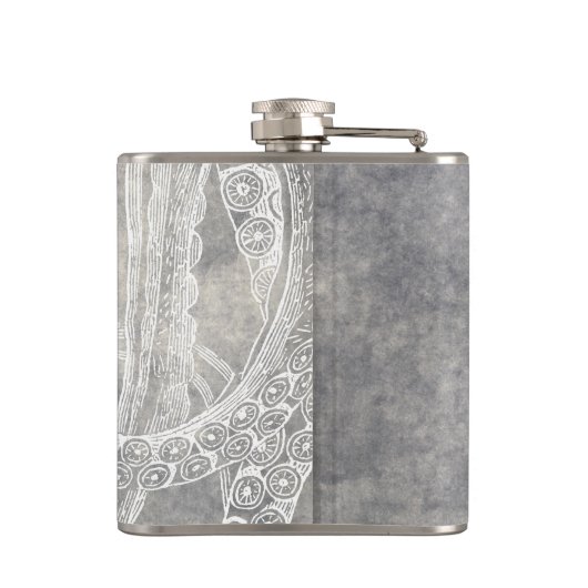 Octopus Silver Pewter Gray Waterverf Heupfles (Achterkant)