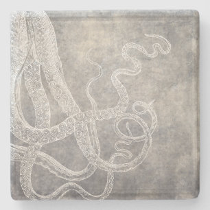  Octopus Silver Pewter Gray Waterverf Stenen Onderzetter