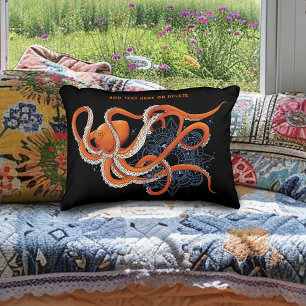 Octopus Sinaasappel Mandala Blauw Accent Kussen