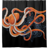 Octopus Sinaasappel Mandala Blauw Douchegordijn (Voorkant)