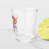 Octopus Sinaasappel Mandala Blauw Shot Glas (Rechts)