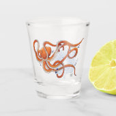 Octopus Sinaasappel Mandala Blauw Shot Glas (Voorkant)