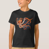 Octopus Sinaasappel Mandala Blauw T-shirt (Voorkant)