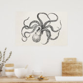 Octopus-Sjabloon over Antiek papier Poster (Keuken)