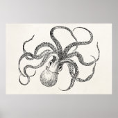 Octopus-Sjabloon over Antiek papier Poster (Voorkant)