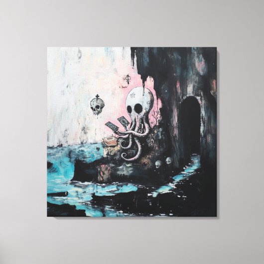 Octopus Skull Tarot Oracle Kaarten Witchy AI Art Canvas Afdruk (Voorkant)