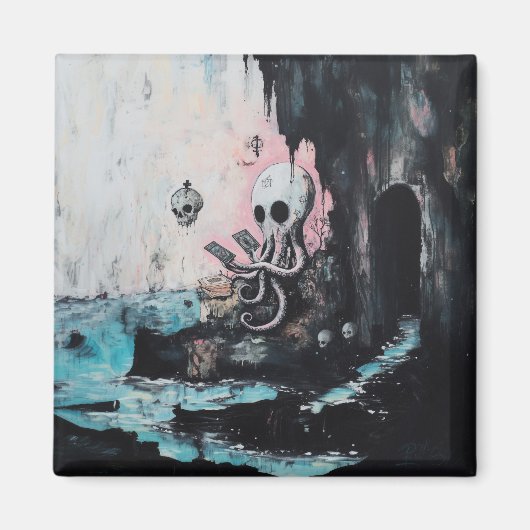 Octopus Skull Tarot Oracle Kaarten Witchy AI Art Magneet (Voorkant)