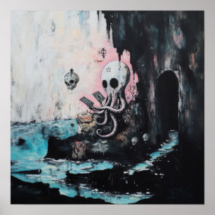 Octopus Skull Tarot Witchy AI Art Matte Waarde Poster