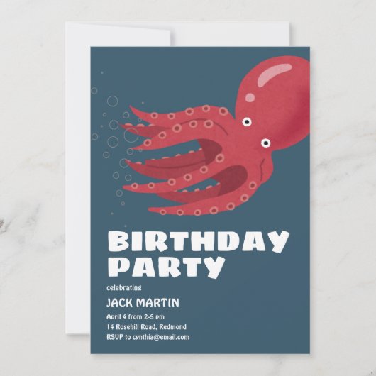 Octopus Sous-Mer Thème Anniversaire Invitation (Devant)