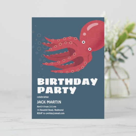Octopus Sous-Mer Thème Anniversaire Invitation (Debout devant)