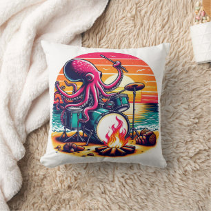 Octopus speelt drums bij het strand bij zonsonderg kussen