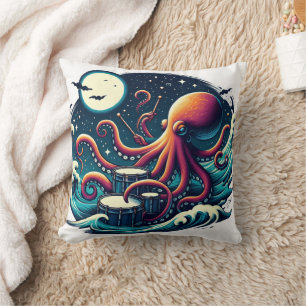 Octopus speelt drums onder maanverlichte hemel kussen