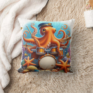 Octopus speelt drums onder water in koraalrif kussen