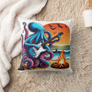 Octopus speelt gitaar aan het strand bij zonsonder kussen