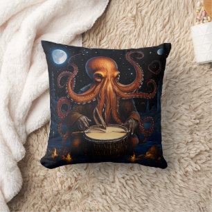 Octopus speelt trommel onder Sterrennacht lucht Kussen