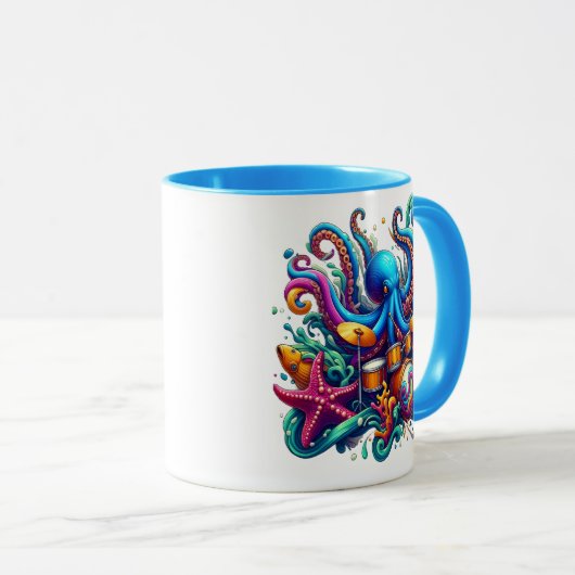 Octopus spelen drums Percussive Zee Symphony Mok (Voorkant rechts)