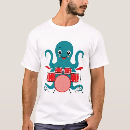 Octopus spelen drums T-shirt (Voorkant)