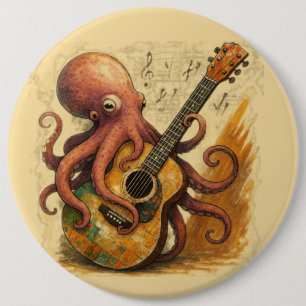 Octopus spelen gitaar  muziek kunst ronde button 6,0 cm