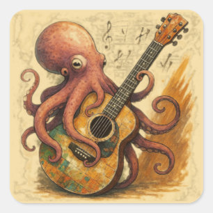 Octopus spelen gitaar  muziek kunst vierkante sticker