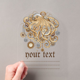 Octopus Steampunk Retro Mechanische Fantasie Acryl Uitnodigingen