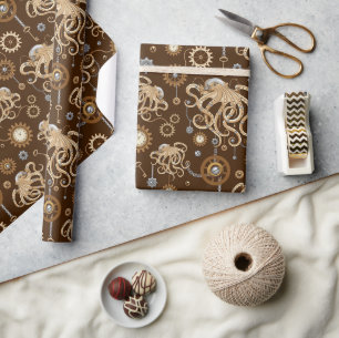 Octopus Steampunk Retro Mechanische Fantasie Cadeaupapier