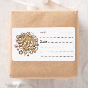 Octopus Steampunk Retro Mechanische Fantasie Etiket