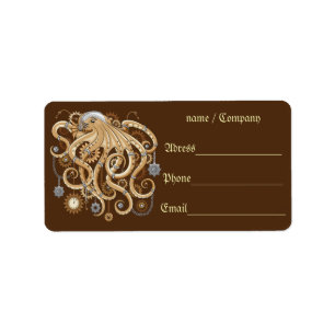 Octopus Steampunk Retro Mechanische Fantasie Etiket
