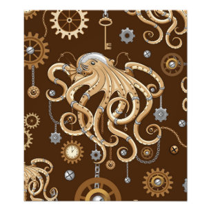 Octopus Steampunk Retro Mechanische Fantasie Foto Afdruk