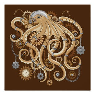 Octopus Steampunk Retro Mechanische Fantasie Perfect Poster