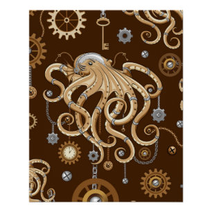Octopus Steampunk Retro Mechanische Fantasie Perfect Poster