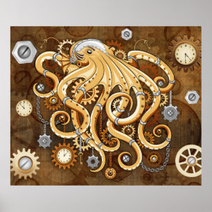 Octopus Steampunk Retro Mechanische Fantasie Poster