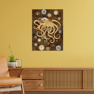 Octopus Steampunk Retro Mechanische Fantasie Poster