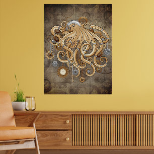 Octopus Steampunk Retro Mechanische Fantasie Poster
