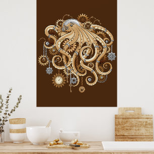 Octopus Steampunk Retro Mechanische Fantasie Poster
