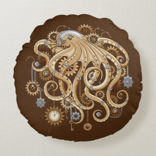 Octopus Steampunk Retro Mechanische Fantasie Rond Kussen