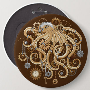Octopus Steampunk Retro Mechanische Fantasie Ronde Button 6,0 Cm
