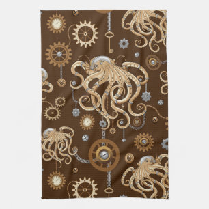 Octopus Steampunk Retro Mechanische Fantasie Theedoek