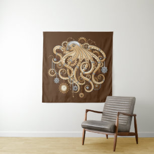 Octopus Steampunk Retro Mechanische Fantasie Wandkleed