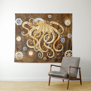 Octopus Steampunk Retro Mechanische Fantasie Wandkleed